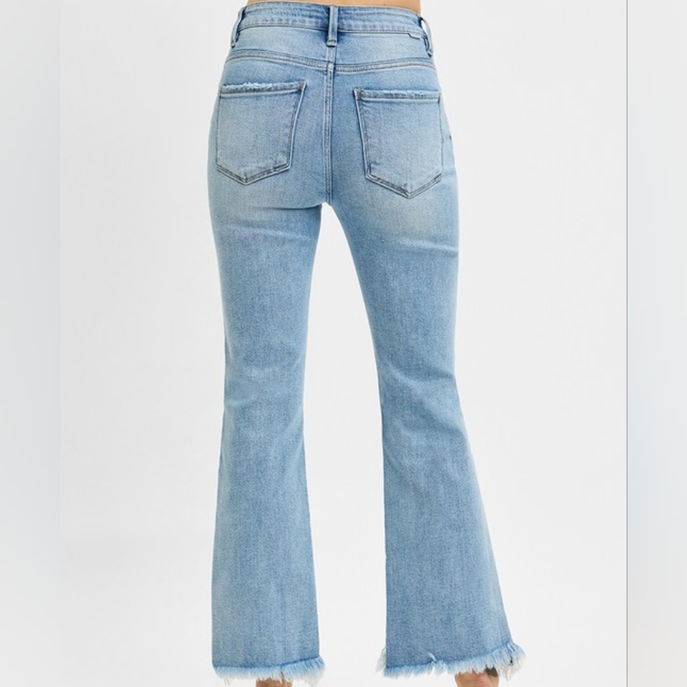 RISEN High Rise Crop Bootcut Fray Hem Jeans - Picture 10 of 13